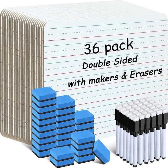 Main image of 36 Pack Double Sided Whiteboards with Lines for Kids Dry Erase Boards for Students 9" x 12" Small Lined Whiteboards with Erasers and Markers Portable White Boards for Classroom Teachers School