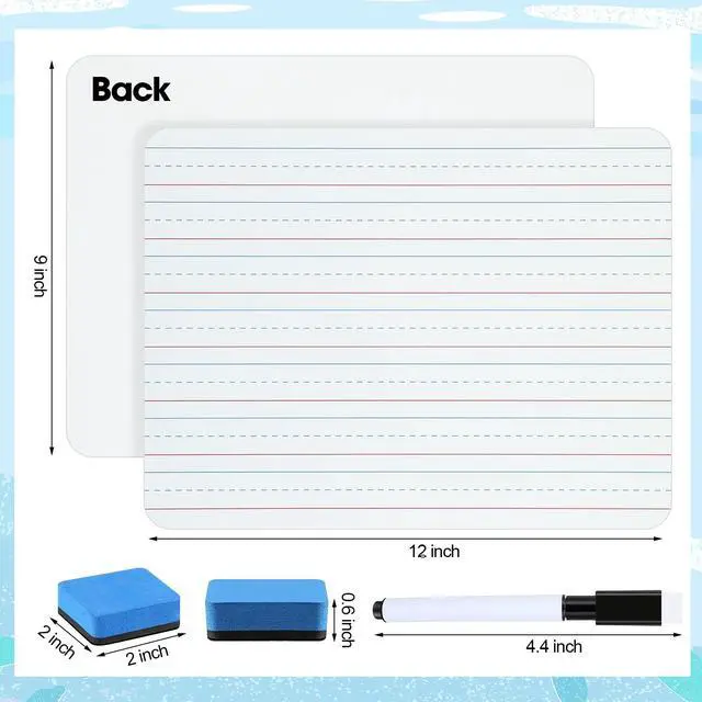 Alt view image 2 of 6 - 36 Pack Double Sided Whiteboards with Lines for Kids Dry Erase Boards for Students 9" x 12" Small Lined Whiteboards with Erasers and Markers Portable White Boards for Classroom Teachers School