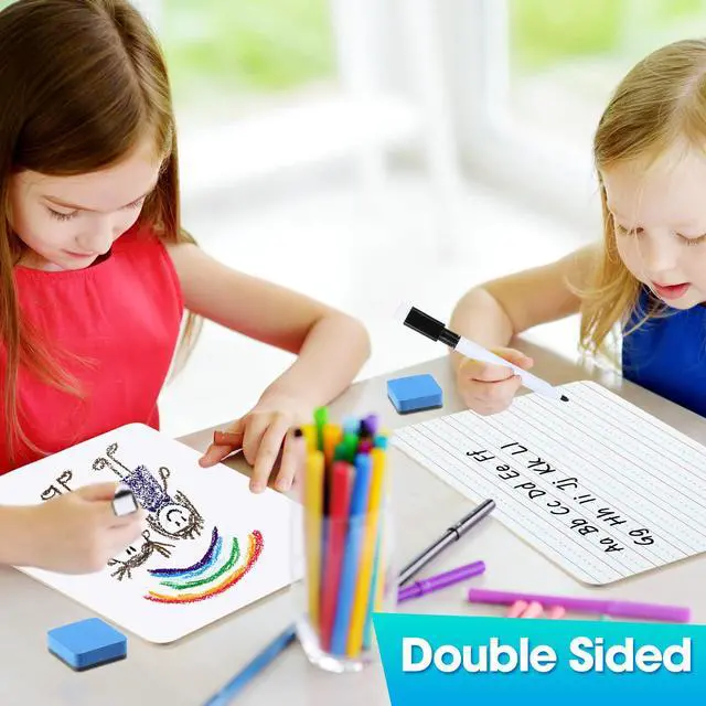 Alt view image 4 of 6 - 36 Pack Double Sided Whiteboards with Lines for Kids Dry Erase Boards for Students 9" x 12" Small Lined Whiteboards with Erasers and Markers Portable White Boards for Classroom Teachers School