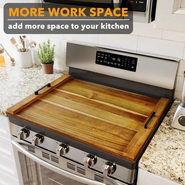 Alt view image 2 of 7 - Noodle Board Stove Kitchen Cover with Handles, Top Covers for Gas Burners and Electric Stove, Oven Decor Accessories Wood Tray for Countertop, Natural Acacia