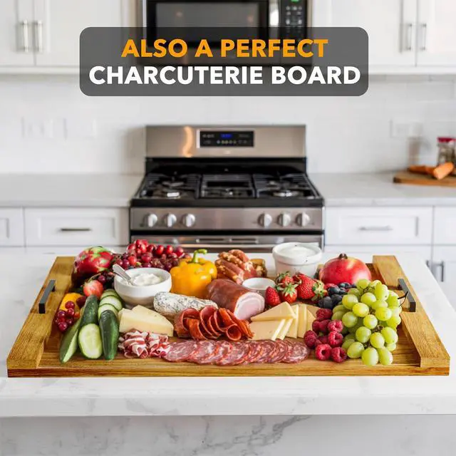 Alt view image 3 of 7 - Noodle Board Stove Kitchen Cover with Handles, Top Covers for Gas Burners and Electric Stove, Oven Decor Accessories Wood Tray for Countertop, Natural Acacia