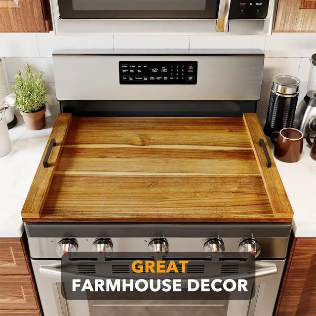 Alt view image 4 of 7 - Noodle Board Stove Kitchen Cover with Handles, Top Covers for Gas Burners and Electric Stove, Oven Decor Accessories Wood Tray for Countertop, Natural Acacia
