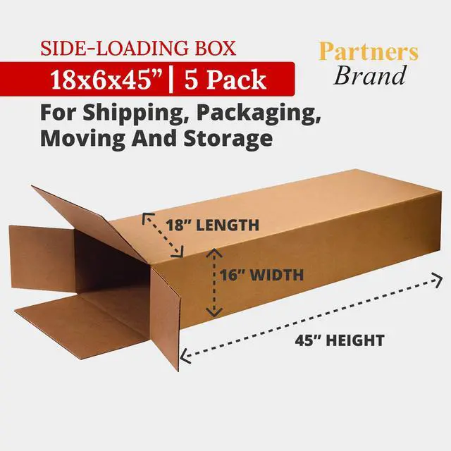 Alt view image 2 of 6 - 18x6x45 Corrugated Cardboard Boxes, 18"L x 6"W x 45"H, Pack of 5 | Shipping, Packaging, Moving, Storage Box for Business, Strong Wholesale Bulk Boxes 18x6x45
