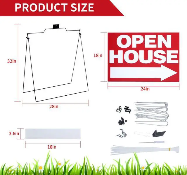 Alt view image 2 of 7 - 5 Pack 32" x 28" Open House Sign A Frame Stand, Red | 5 Pack 24" x 18" Large Double Sided Open House Signs,Foldable, Real Estate,Sign set for Garden Yard Real Estate