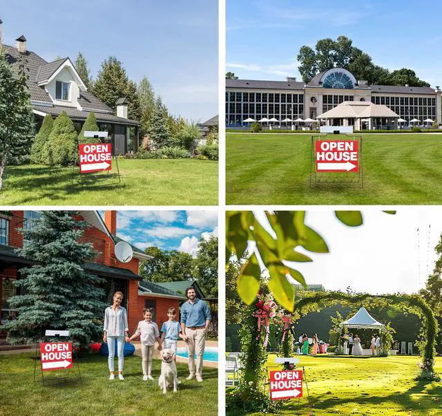 Alt view image 5 of 7 - 5 Pack 32" x 28" Open House Sign A Frame Stand, Red | 5 Pack 24" x 18" Large Double Sided Open House Signs,Foldable, Real Estate,Sign set for Garden Yard Real Estate
