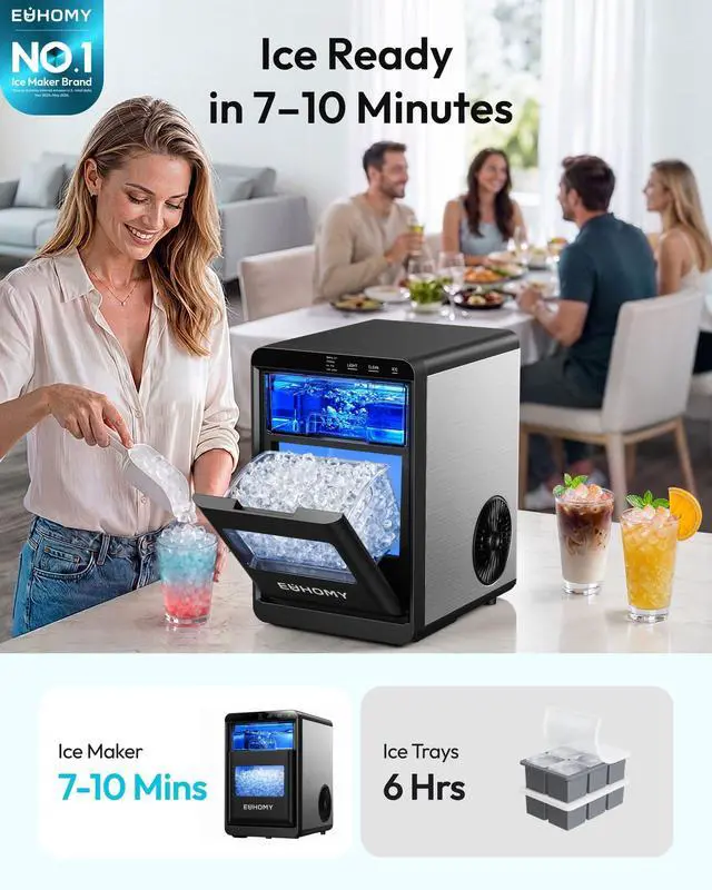 Alt view image 2 of 7 - Nugget Ice Maker Countertop, 44Lbs/24H Sonic Ice Maker Machine, Self-Cleaning Pellet Ice Makers with Ice Scoop&Basket, Countertop Pebble Ice Maker for Home/Kitchen/Office