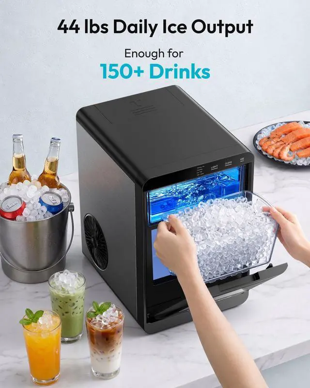 Alt view image 3 of 7 - Nugget Ice Maker Countertop, 44Lbs/24H Sonic Ice Maker Machine, Self-Cleaning Pellet Ice Makers with Ice Scoop&Basket, Countertop Pebble Ice Maker for Home/Kitchen/Office