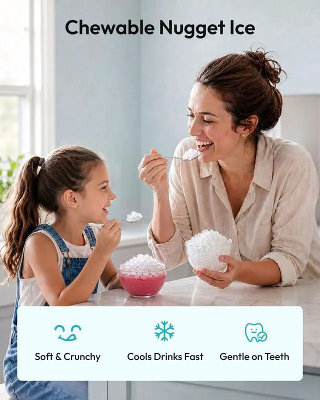 Alt view image 4 of 7 - Nugget Ice Maker Countertop, 44Lbs/24H Sonic Ice Maker Machine, Self-Cleaning Pellet Ice Makers with Ice Scoop&Basket, Countertop Pebble Ice Maker for Home/Kitchen/Office