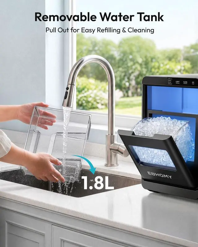 Alt view image 5 of 7 - Nugget Ice Maker Countertop, 44Lbs/24H Sonic Ice Maker Machine, Self-Cleaning Pellet Ice Makers with Ice Scoop&Basket, Countertop Pebble Ice Maker for Home/Kitchen/Office