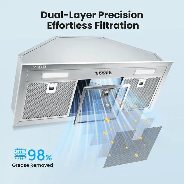 Alt view image 5 of 7 - Range Hood Insert 30 Inch 900 CFM, 5-Layer Aluminum Mesh Filter, Ducted/Ductless Stainless Steel Built Kitchen Vent, 3-Speed Push Button Controls&LED Lights