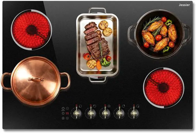 Main image of Electric Cooktop 30 Inch(Cut-out Size: 29.13"x19.3") - 8400W High Power 5 Burners Electric Stove, Built-in 30 Inch Burner Knob Control, Timer, Safety Lock, 240V Hard Wired (No Plug)