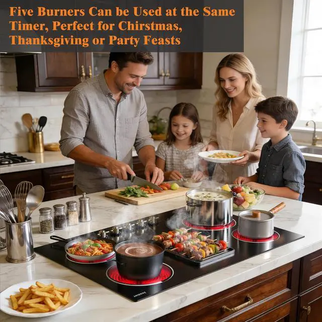 Alt view image 4 of 7 - Electric Cooktop 30 Inch(Cut-out Size: 29.13"x19.3") - 8400W High Power 5 Burners Electric Stove, Built-in 30 Inch Burner Knob Control, Timer, Safety Lock, 240V Hard Wired (No Plug)