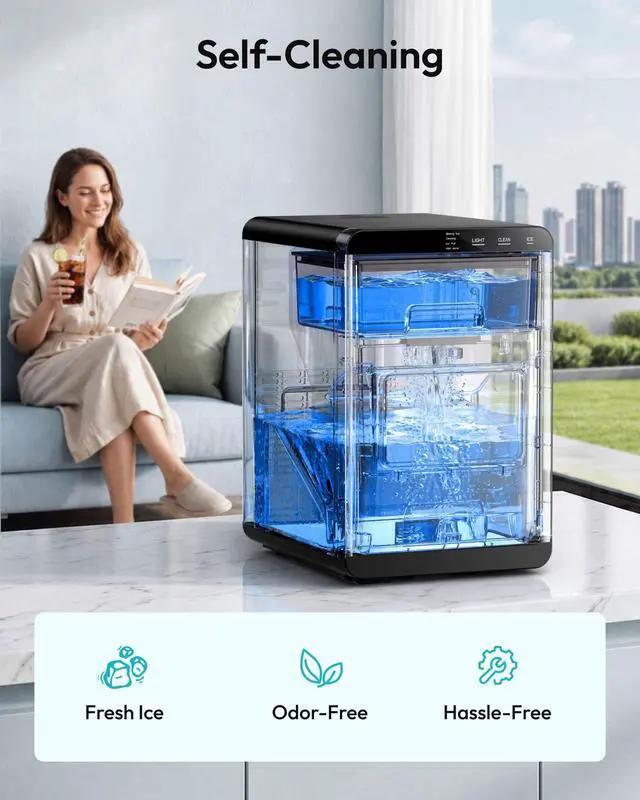 Alt view image 7 of 7 - Nugget Ice Maker Countertop, 44Lbs/24H Sonic Ice Maker Machine, Self-Cleaning Pellet Ice Makers with Ice Scoop&Basket, Countertop Pebble Ice Maker for Home/Kitchen/Office