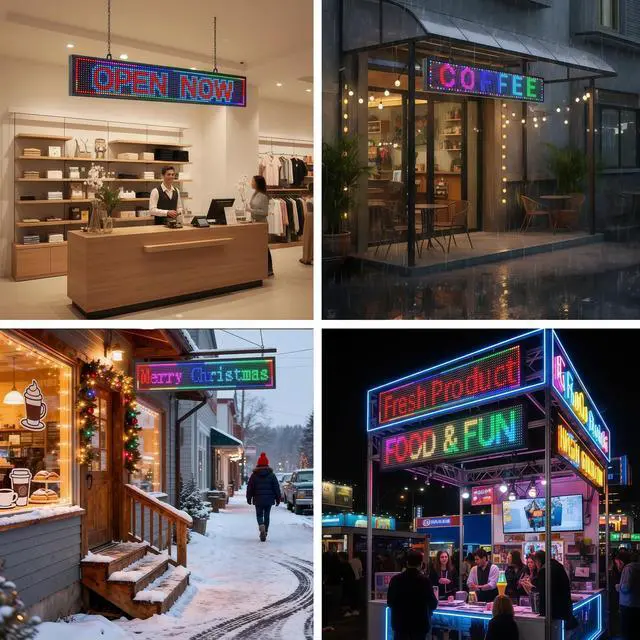 Alt view image 6 of 7 - Programmable Scrolling LED Signs WIFI Control for Businesse, P10 Outdoor Sign Custom Message Board Digita Display Advertising Screen, RGB Full Color High Brightness Led Signage 39"X8"