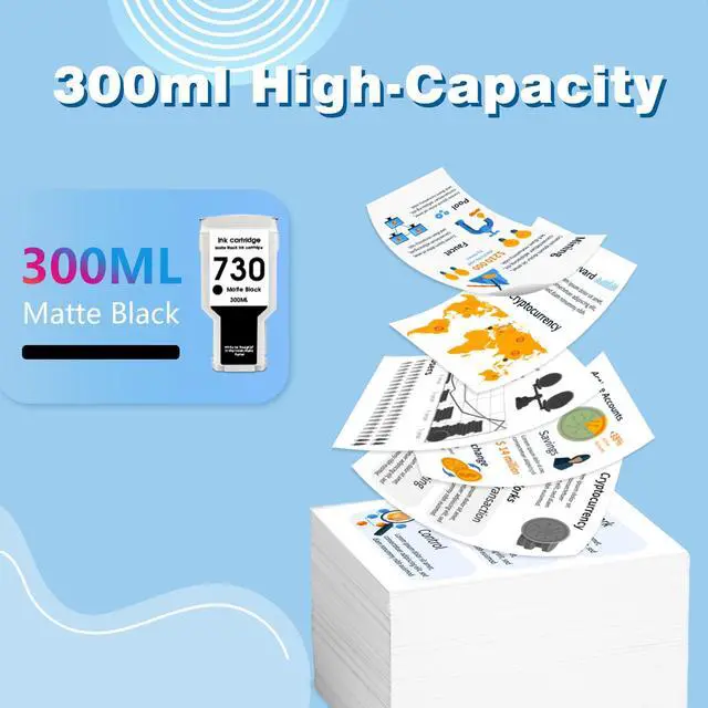 Alt view image 3 of 6 - 730 Ink Cartridges 300ML Matte Black High Yield Compatible for HP Ink 730 hp 730xl Ink Work with DesignJet T1600 T1700 T2600 (1-Pack Matte Black for P2V71A)