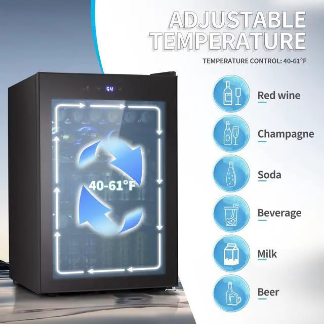 Alt view image 3 of 7 - Beverage Refigerator Cooler -145 Can Mini Fridge for Soda Beer or wine,with glass door, For Office or Bar with Adjustable Removable Shelves4.5 Cu. Ft. (Black)