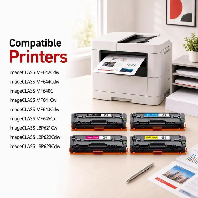 Alt view image 2 of 7 - CRG-054 054 Toner Cartridges High-Yield (4-Pack, Black, Cyan, Magenta, Yellow) Compatible 054BK 054C 054M 054Y Toner Replacement for Canon CRG054 imageCLASS MF640C MF641Cw MF642Cdw Printer