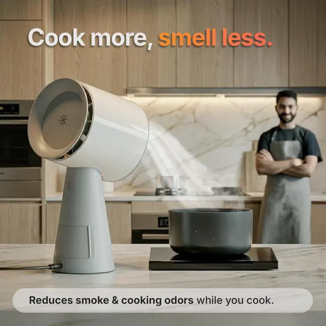Alt view image 2 of 7 - Portable Range Hood, Countertop Kitchen Exhaust Fan with 3 Speeds, 5-Layer Filter, Powerful Smoke Removal, Low Noise, Oil Cup, Air Purifier for Apartments, Dorms & Indoor BBQ Smokeless Grey