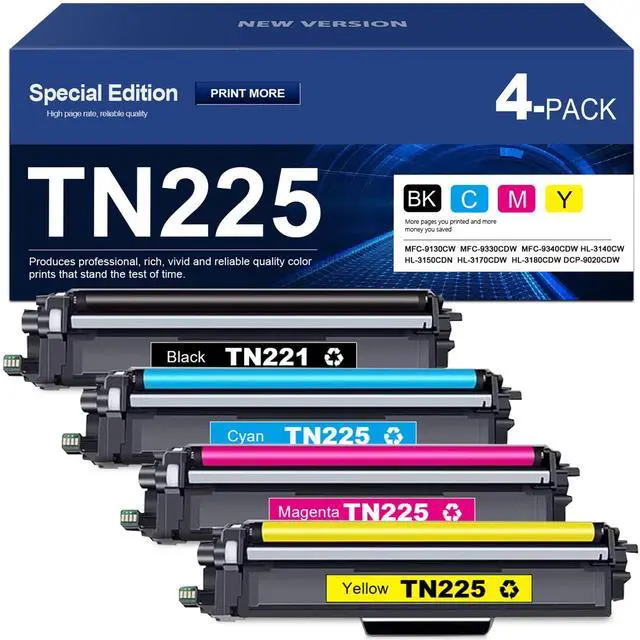 Main image of TN221 TN225 High Yield Toner Cartridges Replacement for Brother TN225 Toner use with MFC-9130CW MFC-9330CDW HL-3140CW HL-3150CDN DCP-9020CDW Printer (1 Black, 1 Cyan, 1 Magenta, 1 Yellow, 4 Pack)