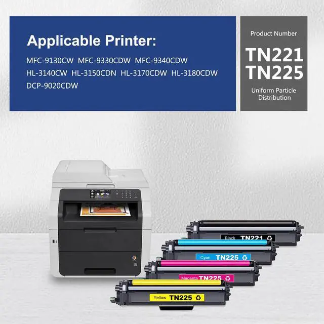 Alt view image 2 of 7 - TN221 TN225 High Yield Toner Cartridges Replacement for Brother TN225 Toner use with MFC-9130CW MFC-9330CDW HL-3140CW HL-3150CDN DCP-9020CDW Printer (1 Black, 1 Cyan, 1 Magenta, 1 Yellow, 4 Pack)