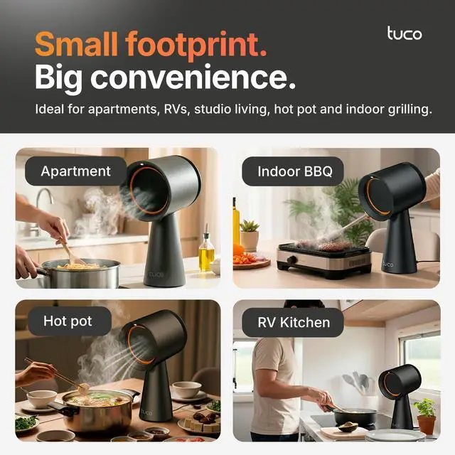 Alt view image 6 of 7 - Portable Range Hood, Countertop Kitchen Exhaust Fan with 3 Speeds, 5-Layer Filter, Powerful Smoke Removal, Low Noise, Oil Cup, Air Purifier for Apartments, Dorms & Indoor BBQ Smokeless Black