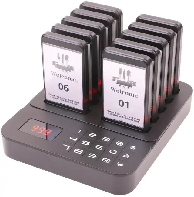 Main image of Restaurant Buzzer System, Restaurant Waiting Pager, Pagers and Beepers, Set with Vibration,Flashing and Buzzer,Close Reminder,10 Guest Pagers for Food Truck,Church Nursery