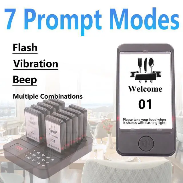 Alt view image 4 of 6 - Restaurant Buzzer System, Restaurant Waiting Pager, Pagers and Beepers, Set with Vibration,Flashing and Buzzer,Close Reminder,10 Guest Pagers for Food Truck,Church Nursery