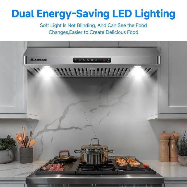 Alt view image 3 of 7 - 36 Inch Under Cabinet Range Hood, 800 CFM Stainless Steel Kitchen Vent Hood with Gesture Sensing, Touch Control, 3-Speed Exhaust Fan, LED Lights, Ducted Range Hood