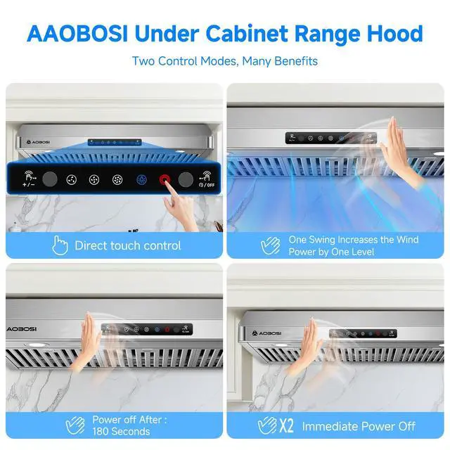 Alt view image 4 of 7 - 36 Inch Under Cabinet Range Hood, 800 CFM Stainless Steel Kitchen Vent Hood with Gesture Sensing, Touch Control, 3-Speed Exhaust Fan, LED Lights, Ducted Range Hood