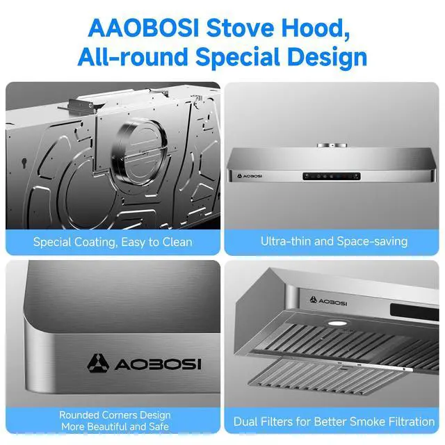 Alt view image 5 of 7 - 36 Inch Under Cabinet Range Hood, 800 CFM Stainless Steel Kitchen Vent Hood with Gesture Sensing, Touch Control, 3-Speed Exhaust Fan, LED Lights, Ducted Range Hood