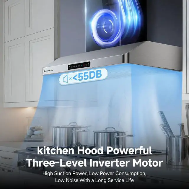 Alt view image 6 of 7 - 36 Inch Under Cabinet Range Hood, 800 CFM Stainless Steel Kitchen Vent Hood with Gesture Sensing, Touch Control, 3-Speed Exhaust Fan, LED Lights, Ducted Range Hood