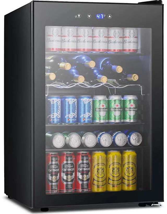 Main image of 37 Bottle Wine Fridge,Freestanding 145 Can Beverage Refrigerator with Smart Temperature Control4.5 CU FT Quiet Mini Fridge with Child Lock Panel for Family Restaurant Bar, Black