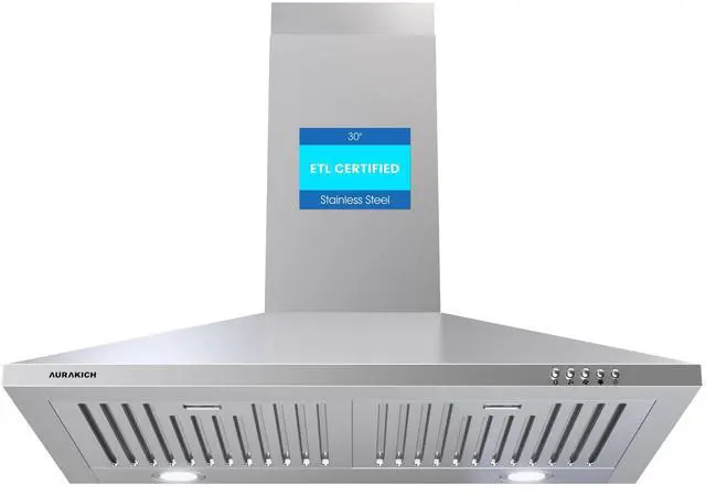 Main image of Wall Mount Range Hood 30 inch, 450CFM | Stainless Steel, CRYSTAL WHITE 12000K LEDs, Baffle Filters, Ducted/Ductless Convertible (Charcoal Included)