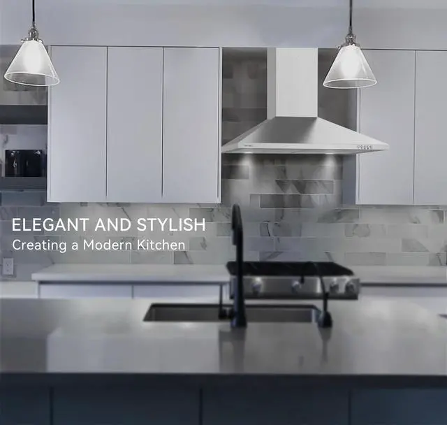 Alt view image 7 of 7 - 30 Inch Wall Mount Range Hood, Stainless Steel Kitchen Vent Hoods | Ducted/Ductless Convertible, Charcoal Filter Included, Efficient Kitchen Smoke Ventilation
