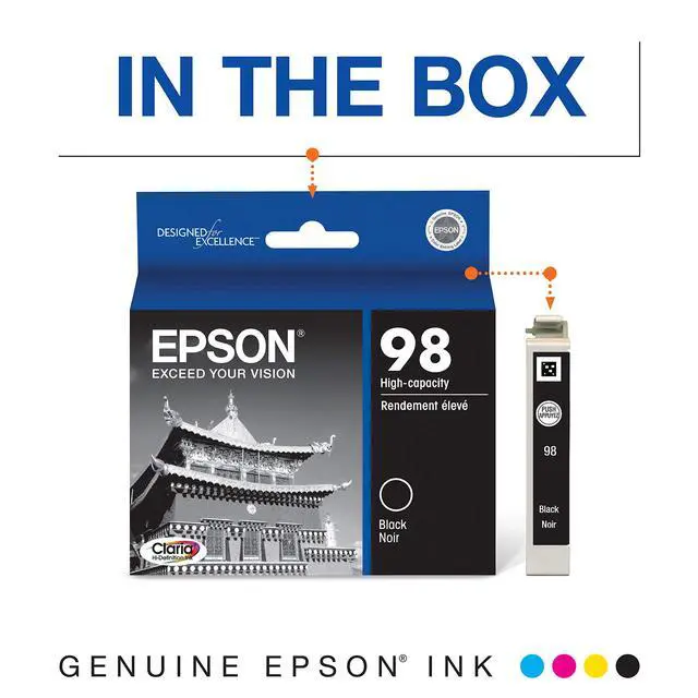 Alt view image 5 of 5 - T099 Claria Hi-Definition Ink Standard Capacity 5 Color Cartridge Combo & T098 Claria Hi-Definition Ink Standard Capacity Black Cartridge (T098120) for Select Artisan Printers