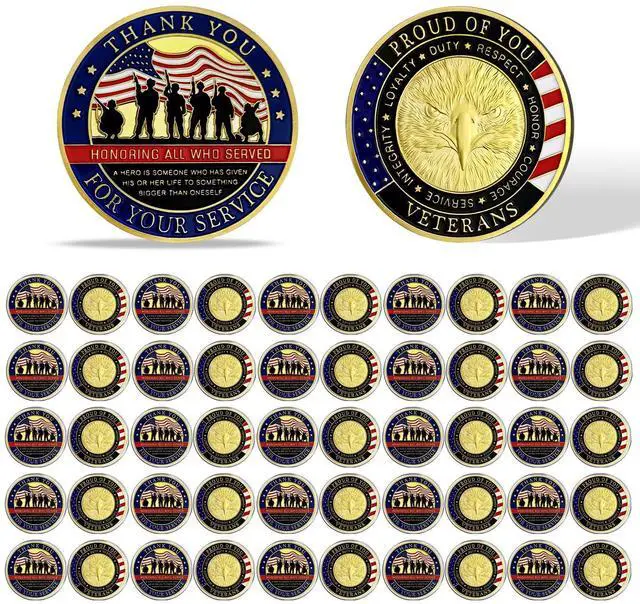 Main image of 50Pcs Military Challenge Coins Set, Veteran Honor Coins | Thank You for Your Service, Military Appreciation Gifts for Men & Women, Service Recognition, Bulk Veterans Day Gifts