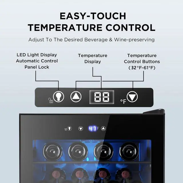 Alt view image 5 of 7 - 37 Bottle Wine Fridge,Freestanding 145 Can Beverage Refrigerator with Smart Temperature Control4.5 CU FT Quiet Mini Fridge with Child Lock Panel for Family Restaurant Bar, Black
