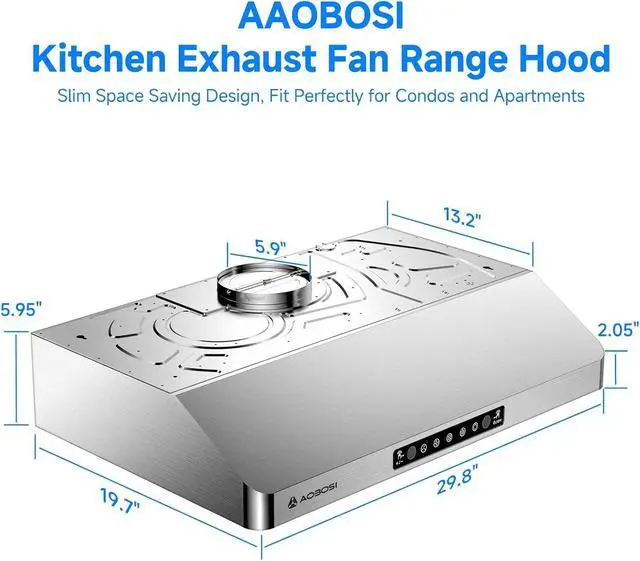 Alt view image 2 of 7 - 30 Inch Under Cabinet Range Hood, 800 CFM Stainless Steel Kitchen Vent Hood with Gesture Sensing, Touch Control, 3-Speed Exhaust Fan, LED Lights, Ducted Range Hood