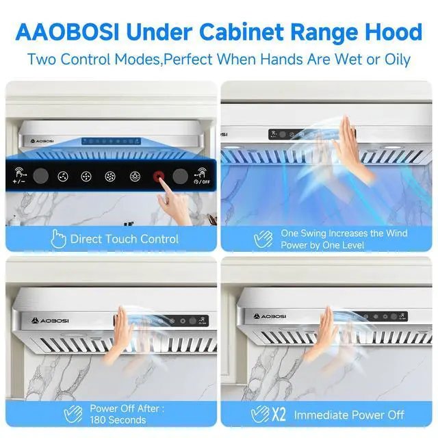 Alt view image 5 of 7 - 30 Inch Under Cabinet Range Hood, 800 CFM Stainless Steel Kitchen Vent Hood with Gesture Sensing, Touch Control, 3-Speed Exhaust Fan, LED Lights, Ducted Range Hood