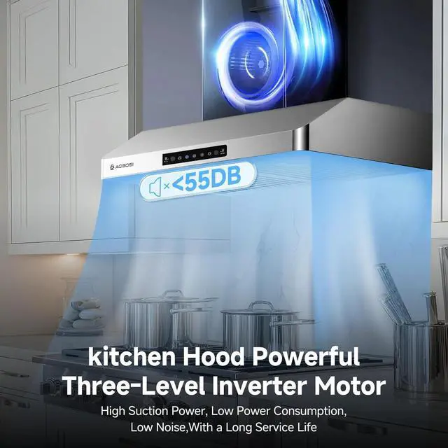 Alt view image 7 of 7 - 30 Inch Under Cabinet Range Hood, 800 CFM Stainless Steel Kitchen Vent Hood with Gesture Sensing, Touch Control, 3-Speed Exhaust Fan, LED Lights, Ducted Range Hood