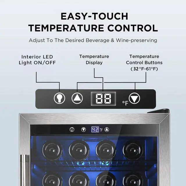 Alt view image 3 of 7 - Wine Cooler 37 Bottle Freestanding Fridge with Stainless Steel Reversible Glass Door, 145 Can Beverage Refrigerator Quiet Compressor for Home Kitchen Bar, 4.5 Cu.ft Silver