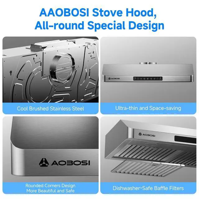 Alt view image 6 of 7 - 30 Inch Under Cabinet Range Hood, 800 CFM Stainless Steel Kitchen Vent Hood with Gesture Sensing, Touch Control, 3-Speed Exhaust Fan, LED Lights, Ducted Range Hood