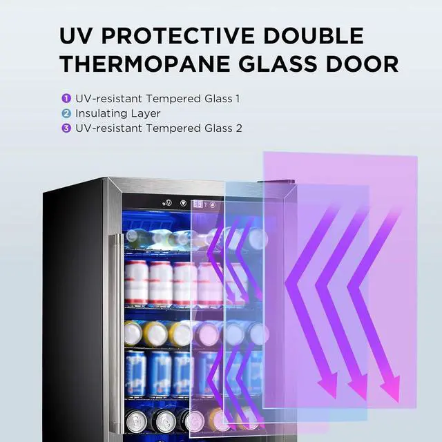 Alt view image 4 of 7 - Wine Cooler 37 Bottle Freestanding Fridge with Stainless Steel Reversible Glass Door, 145 Can Beverage Refrigerator Quiet Compressor for Home Kitchen Bar, 4.5 Cu.ft Silver