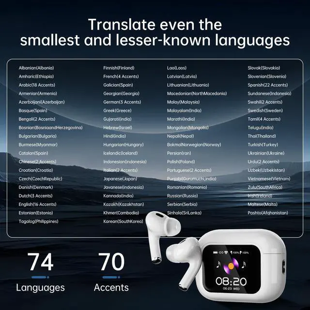 Alt view image 5 of 6 - AI Language Translator Earbuds,Translation Earbuds Real time144 Languages Bluetooth Translator Device and Accents 8 Offline Language Translation, Translation Device for Travel Business Learning