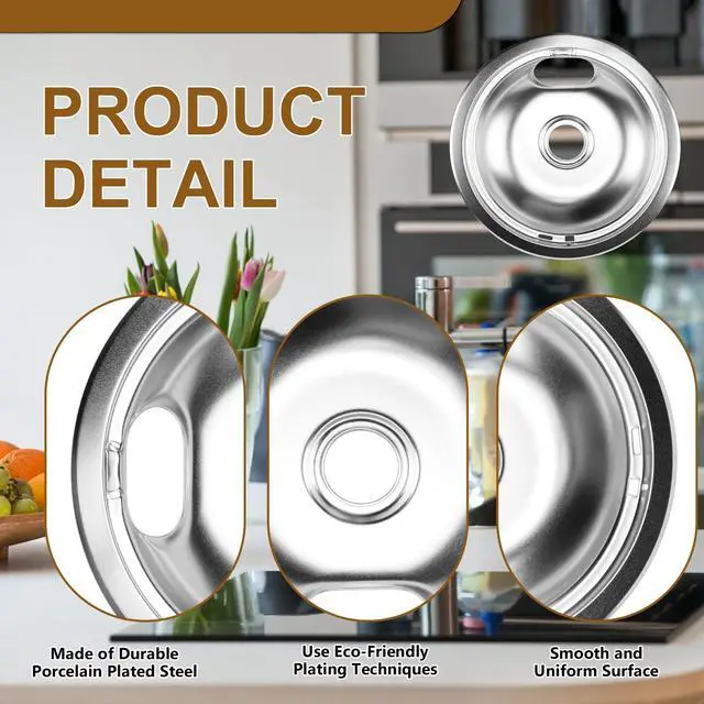 Alt view image 2 of 7 - W10196405 W10196406 Electric Stove Burner Drip Pans & MP21YA MP15YA Electric Range Burner Element Unit Set Fit for Whirlpool Kenmore Amana Range Oven/Stove by