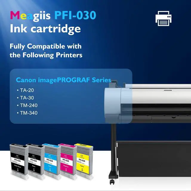 Alt view image 3 of 7 - PFI-030 Ink Cartridge Compatible for Canon imagePROGRAF TA-20 TA-30 | PFI-030 Pigment Ink Tank PFI-030MBK PFI-030BK PFI-030C PFI-030M PFI-030Y, 55ML 5-Pack (MBK/BK/C/M/Y)