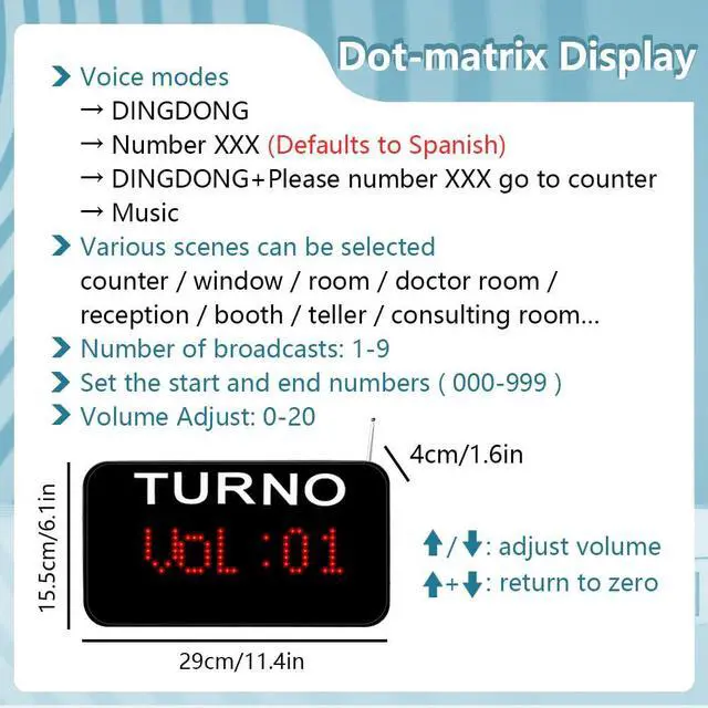 Alt view image 3 of 6 - Take a Number System Wireless Queue Calling System with 1 Take a Number Display 2 Waterproof Next Call Button 1 Ticket Dispenser Stand and 3-Digit Ticket Roll