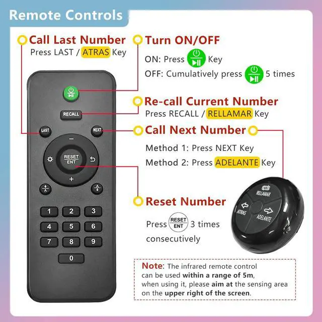 Alt view image 5 of 6 - Take a Number System Wireless Queue Calling System with 1 Take a Number Display 2 Waterproof Next Call Button 1 Ticket Dispenser Stand and 3-Digit Ticket Roll