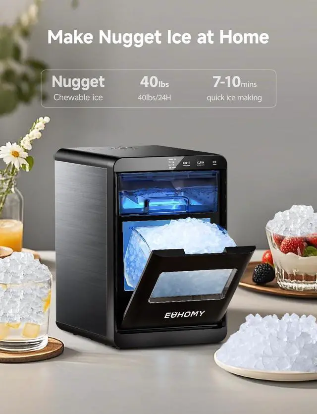 Alt view image 2 of 7 - Nugget Ice Maker Countertop, 40Lbs/24H Pebble Ice Maker Machine, Self-Cleaning Countertop Sonic Ice Makers with Ice Scoop&Basket, Pellet Ice Maker Machine for Home/Kitchen/Office