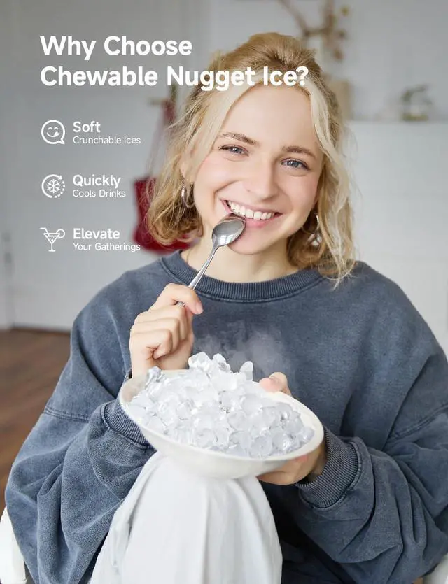 Alt view image 3 of 7 - Nugget Ice Maker Countertop, 40Lbs/24H Pebble Ice Maker Machine, Self-Cleaning Countertop Sonic Ice Makers with Ice Scoop&Basket, Pellet Ice Maker Machine for Home/Kitchen/Office